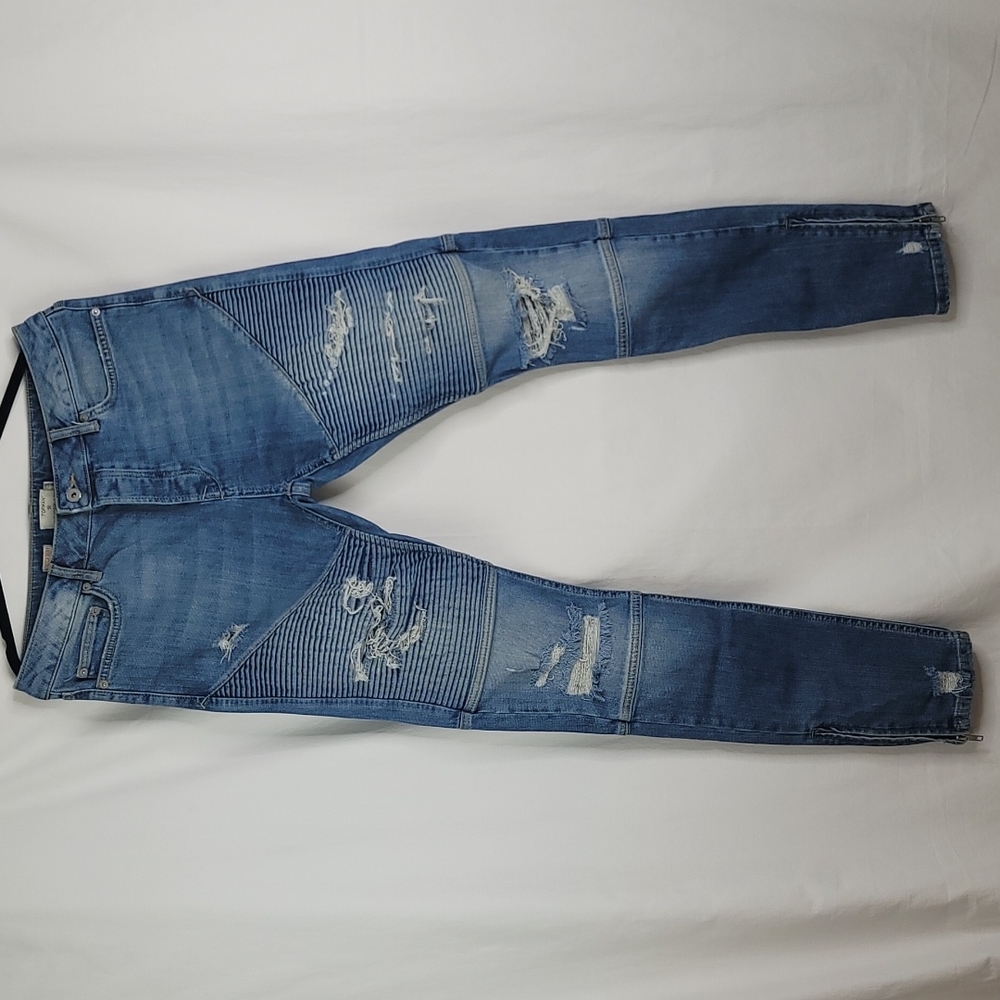 Topman buttonfly stretch distressed skinny jeans sz 32 L